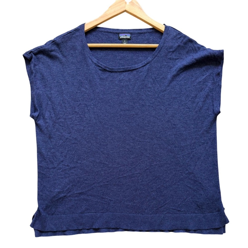Patagonia Knit Top Womens Medium 50705 Navy Blue Short Sleeve EUC